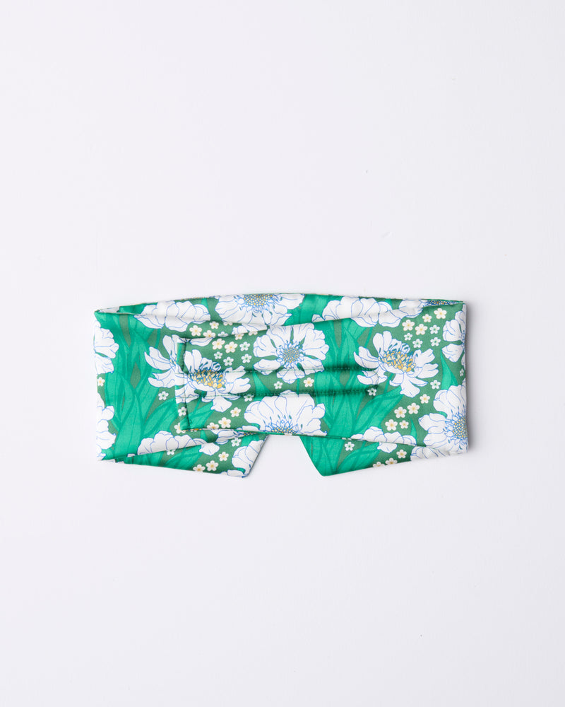 Tumbling Flowers Green Block Out Silk Eye Mask