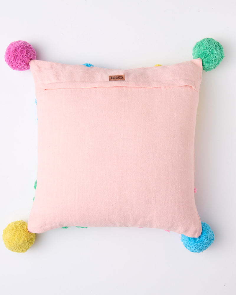 Rainbow Flowers Tufted Pom Pom Cushion