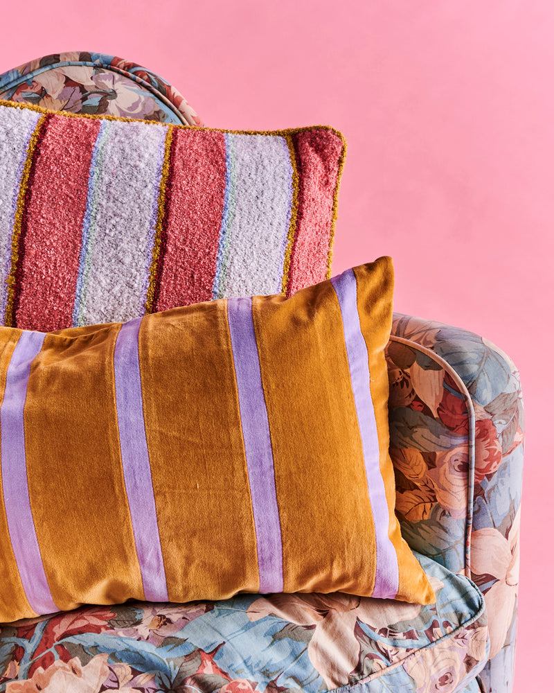 Pecan Pie Stripe Velvet Rectangle Cushion