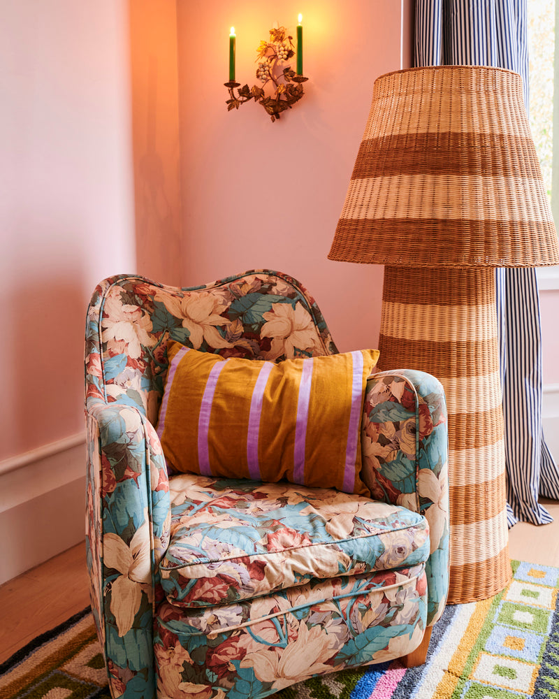 Pecan Pie Stripe Velvet Rectangle Cushion