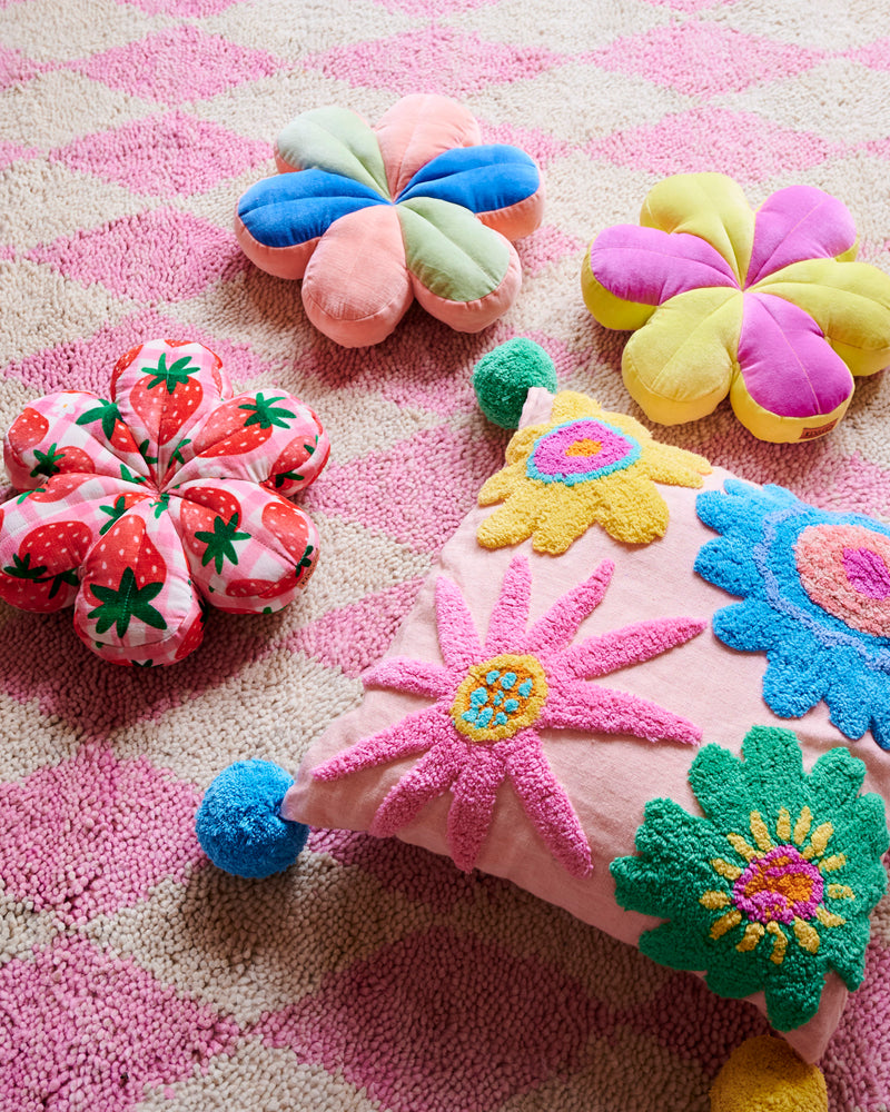 Rainbow Flowers Tufted Pom Pom Cushion