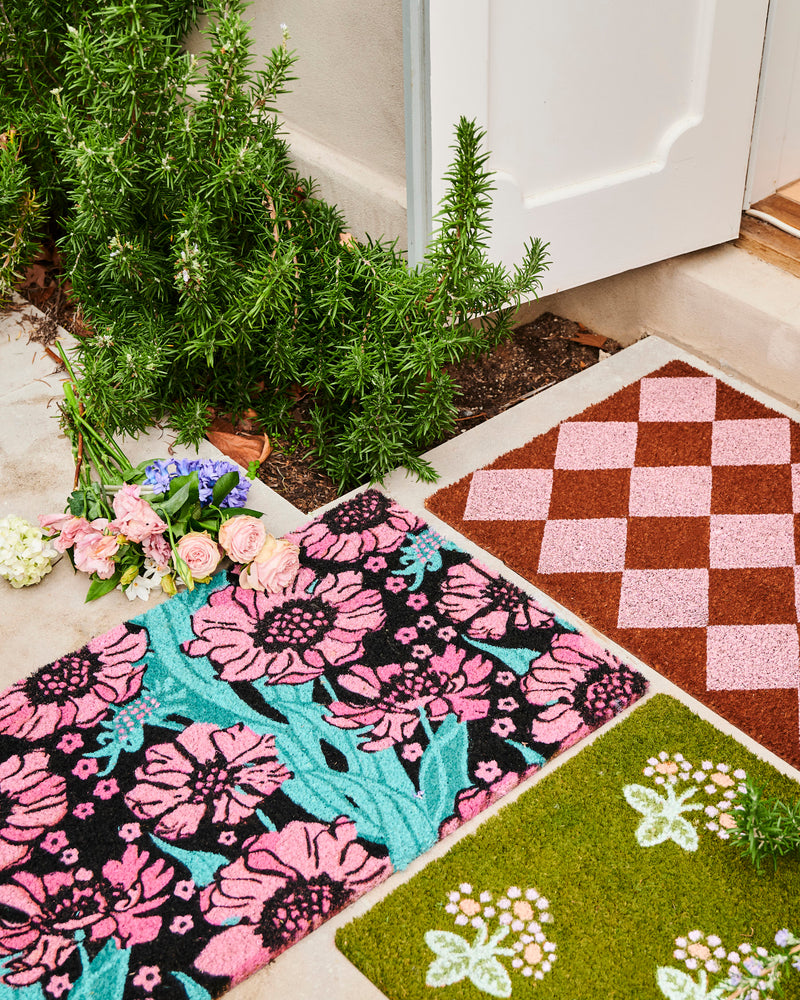 Tumbling Flowers Black Coir Door Mat