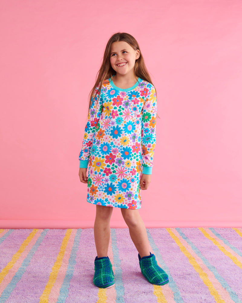 Rainbow Flowers Organic Cotton Long Sleeve Nightie