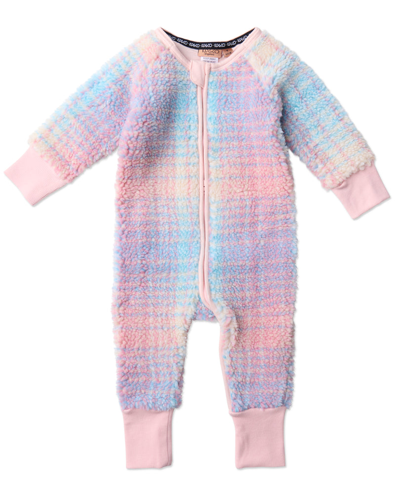 Pastel Dreams Tartan Sherpa Long Sleeve Zip Romper