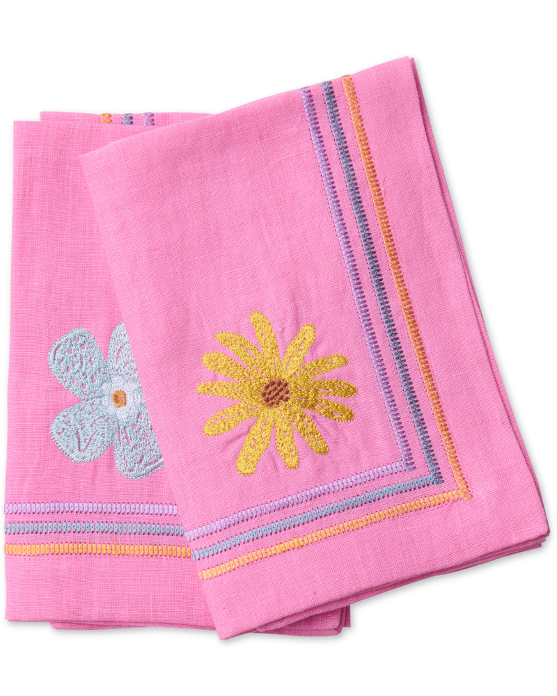 Pink Delight Embroidered Linen 4P Napkin Set