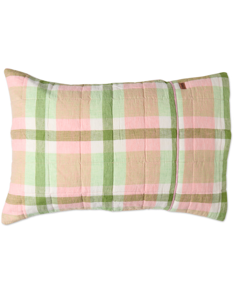 Pistachio Tartan Reversible Linen Quilted Pillowcases