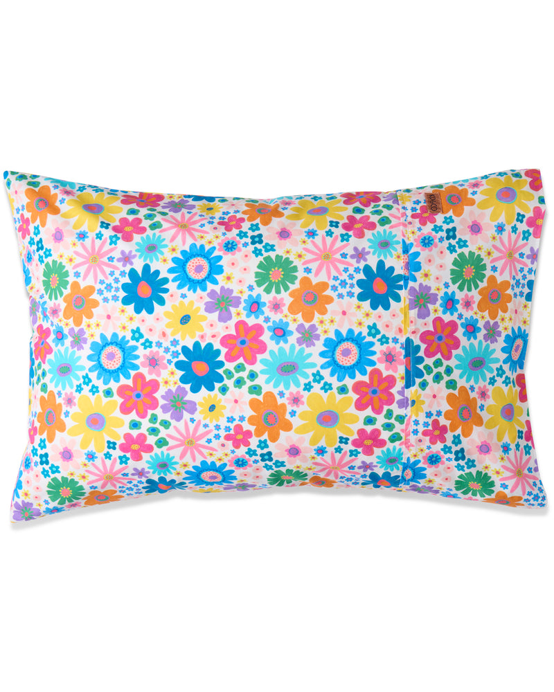 Rainbow Flowers Organic Cotton Pillowcase