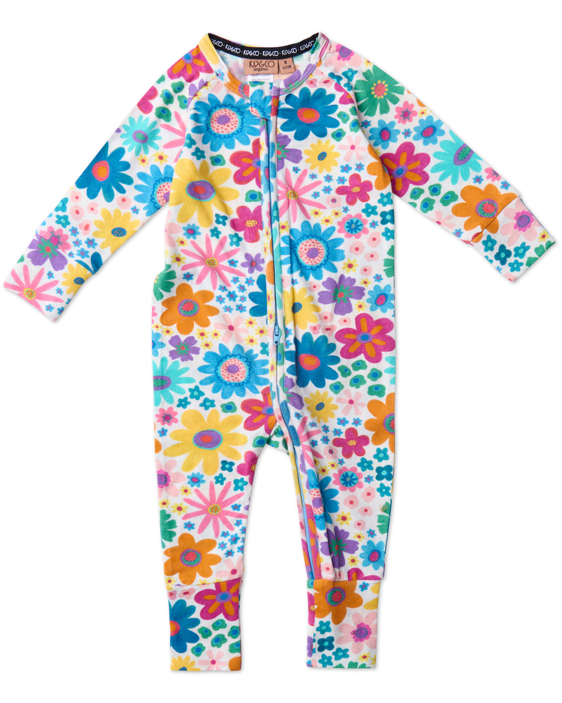 Rainbow Flowers Organic Long Sleeve Zip Romper