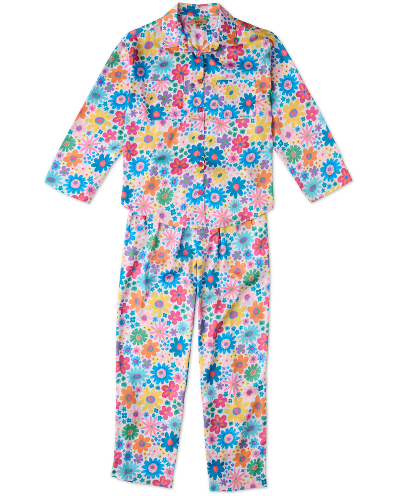 Rainbow Flowers Teen Eco Satin Long Sleeve Shirt & Pant Pyjama Set