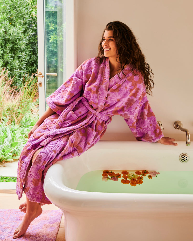 Peach Fleur Terry Bath Robe