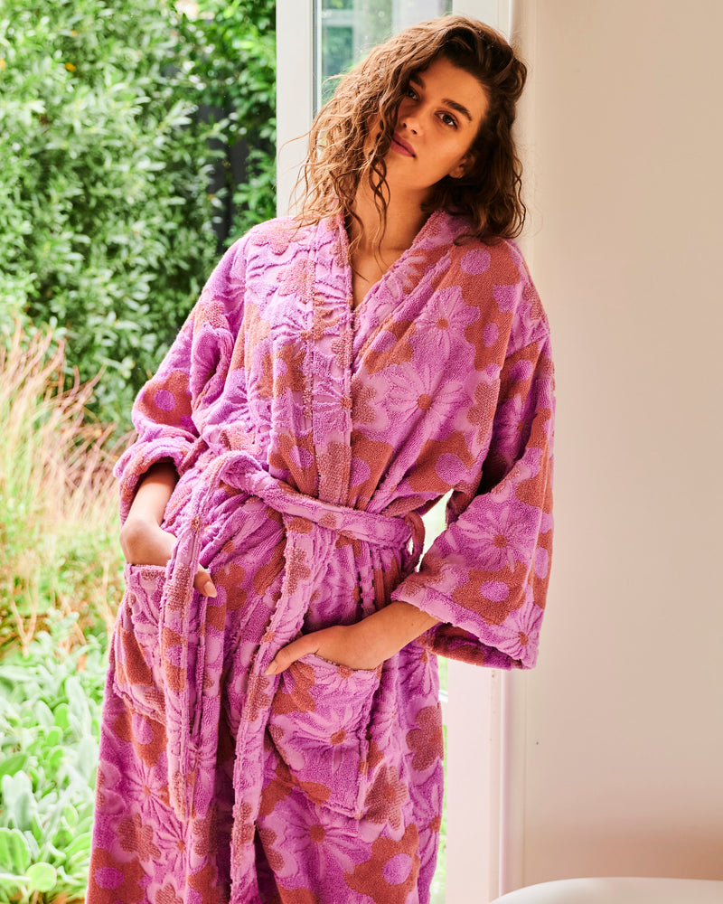 Peach Fleur Terry Bath Robe