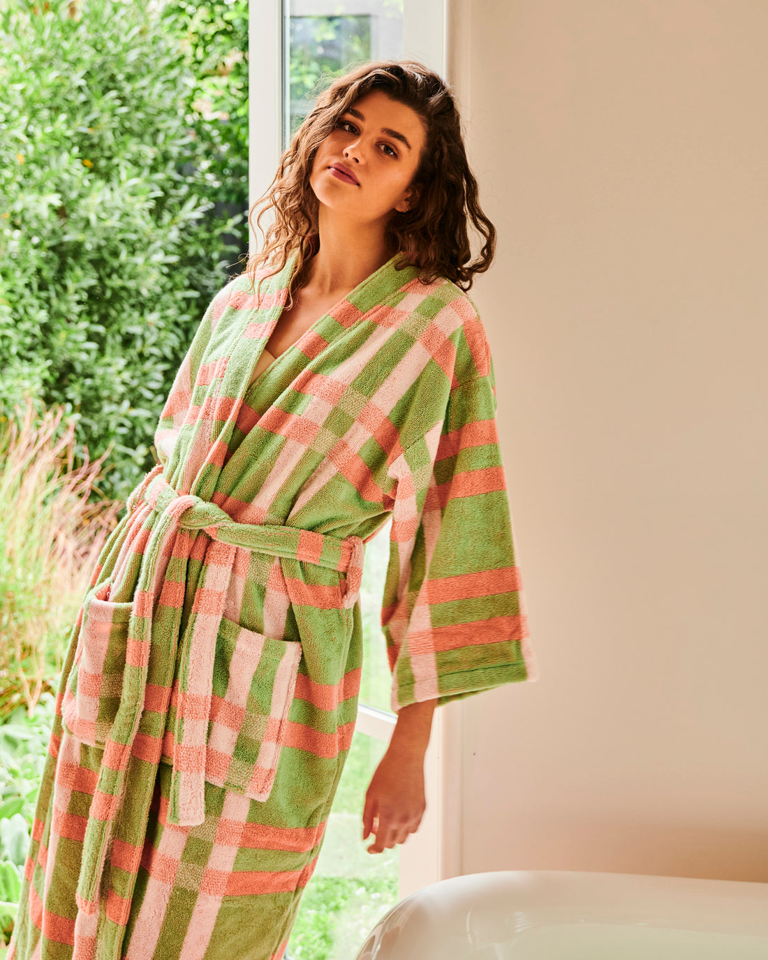 Pistachio Tartan Terry Bath Robe