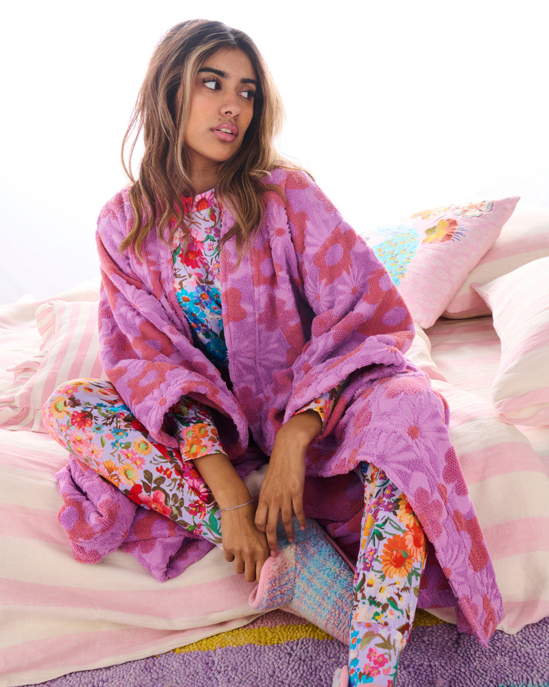 Peach Fleur Terry Bath Robe