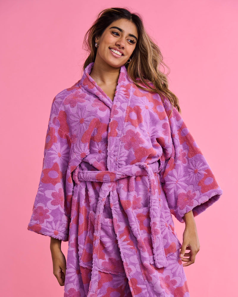 Peach Fleur Terry Bath Robe