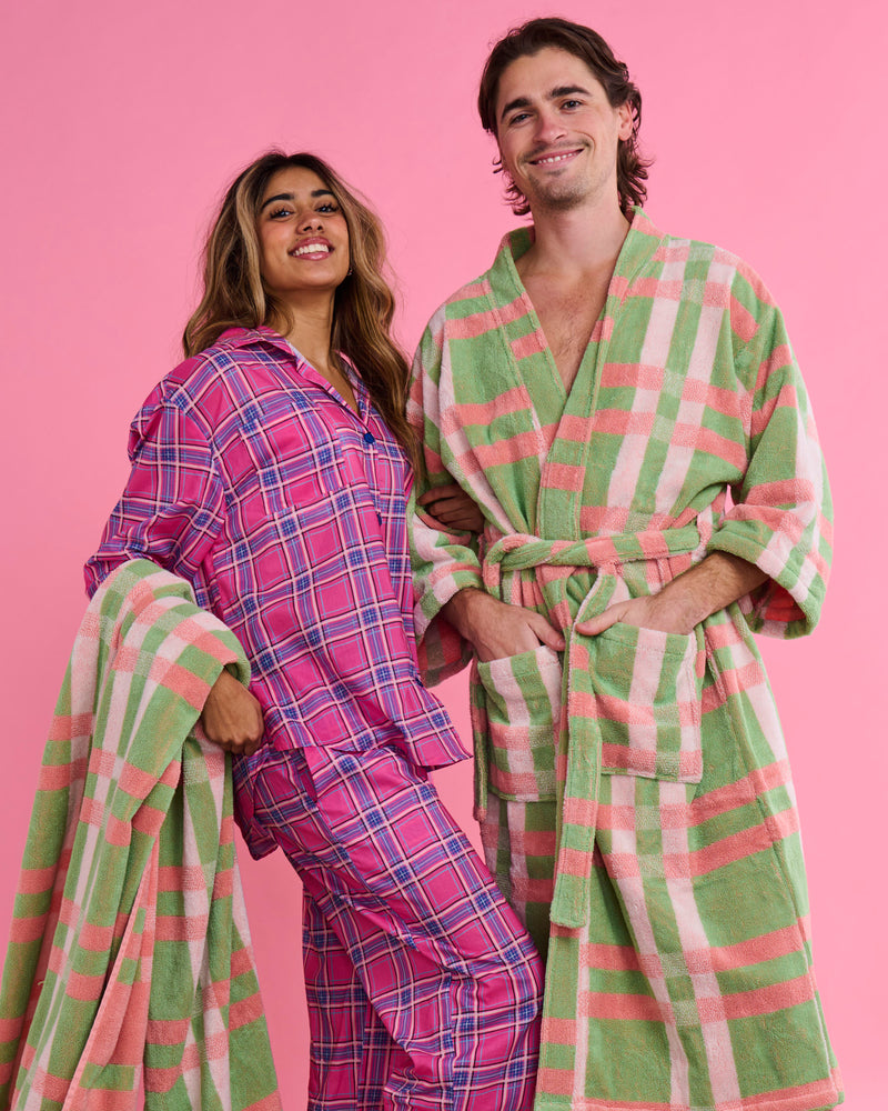 Pistachio Tartan Terry Bath Robe