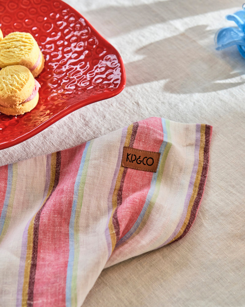 Rose Water Stripe Linen 4P Napkin Set