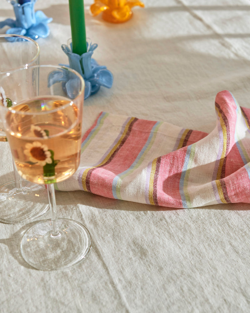 Rose Water Stripe Linen 4P Napkin Set