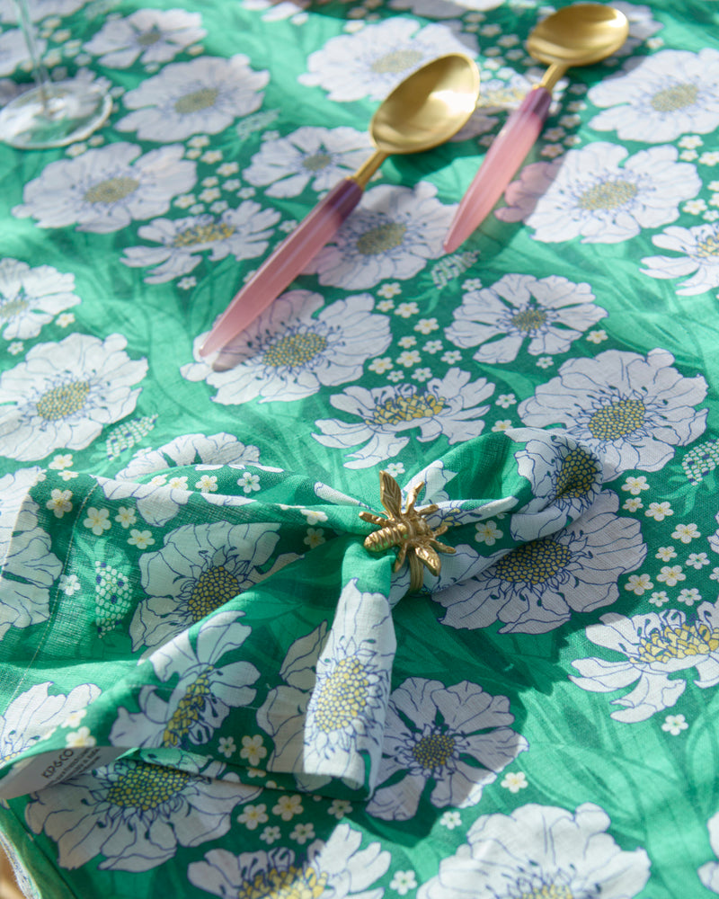 Tumbling Flowers Green Linen 4P Napkin Set