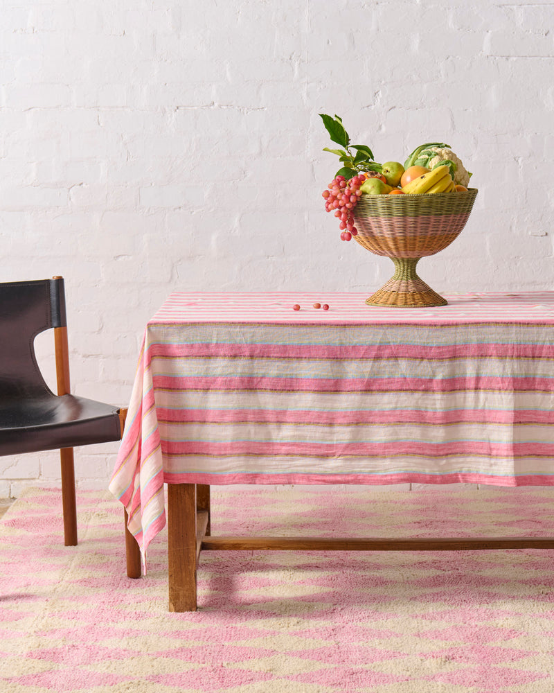 Rose Water Stripe Linen Tablecloth