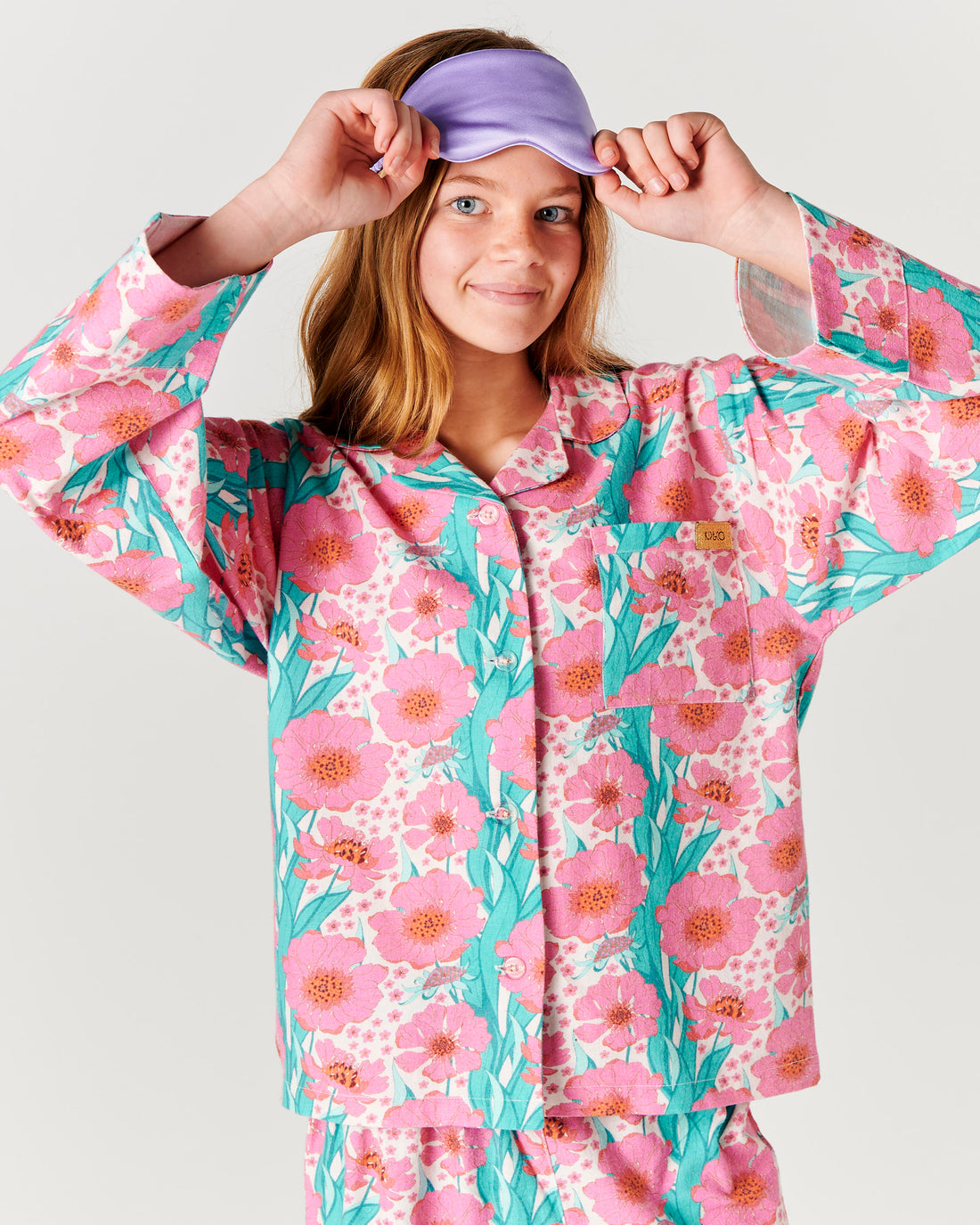 Tumbling Flowers Pink Teen Flannelette Long Sleeve Shirt & Pant Pyjama Set