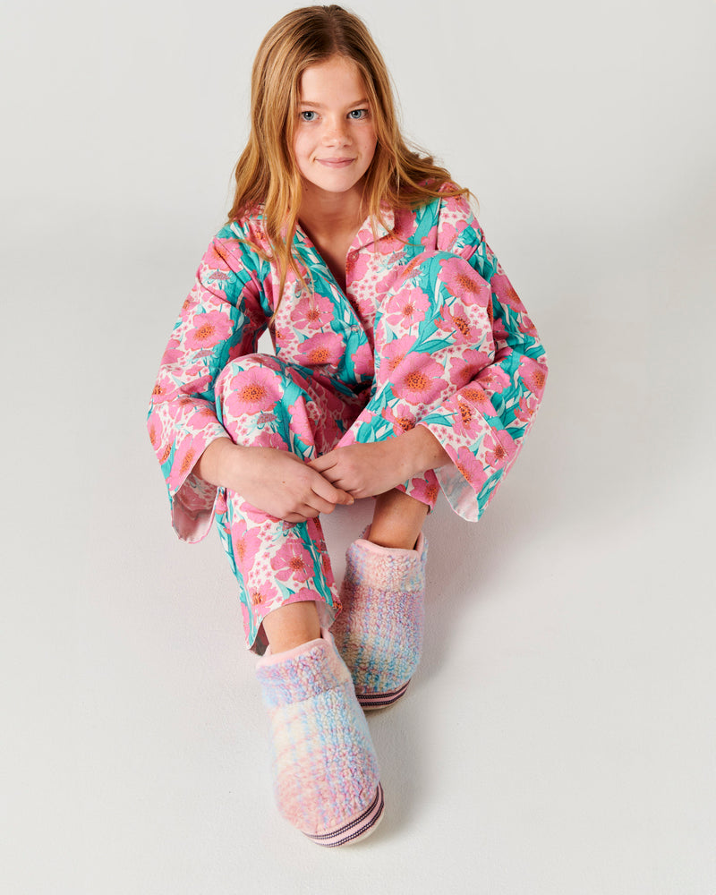 Tumbling Flowers Pink Teen Flannelette Long Sleeve Shirt & Pant Pyjama Set