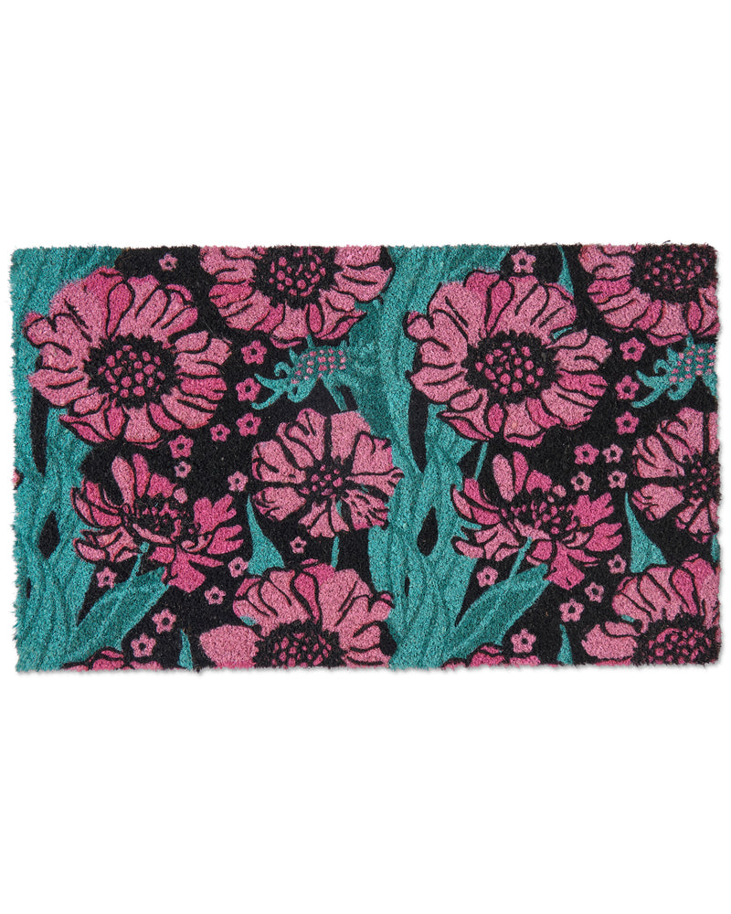 Tumbling Flowers Black Coir Door Mat