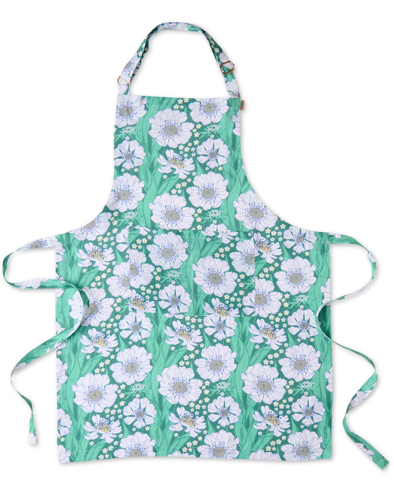 Tumbling Flowers Green Linen Apron