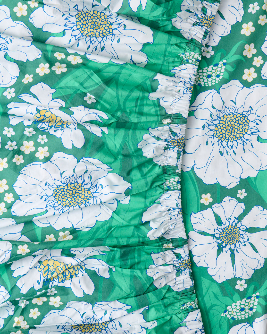 Tumbling Flowers Green Organic Cotton Fitted Sheet