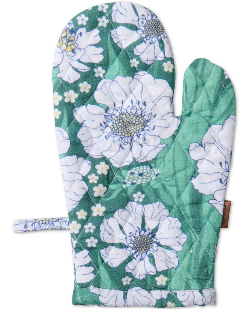 Tumbling Flowers Green Oven Mitt