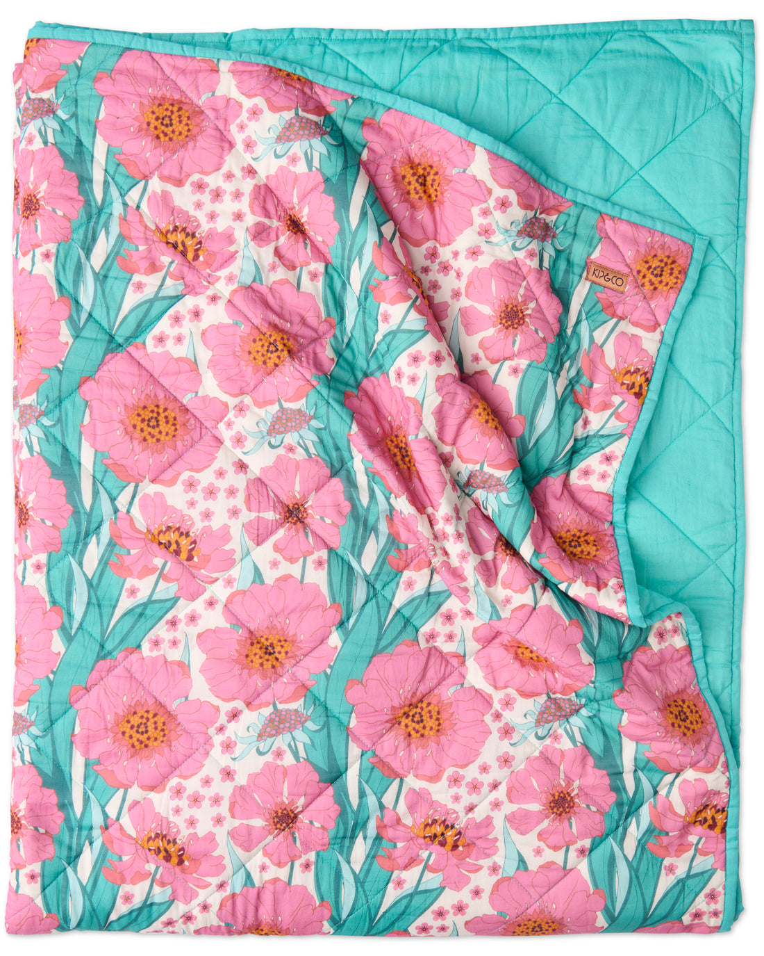 Tumbling Flowers Pink Quilted Bedspread