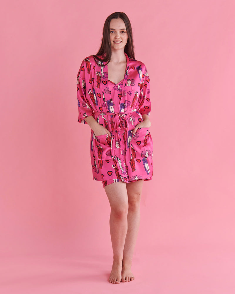 Kip&Co x Jenny Kee Pretty In Pink Eco Satin Robe