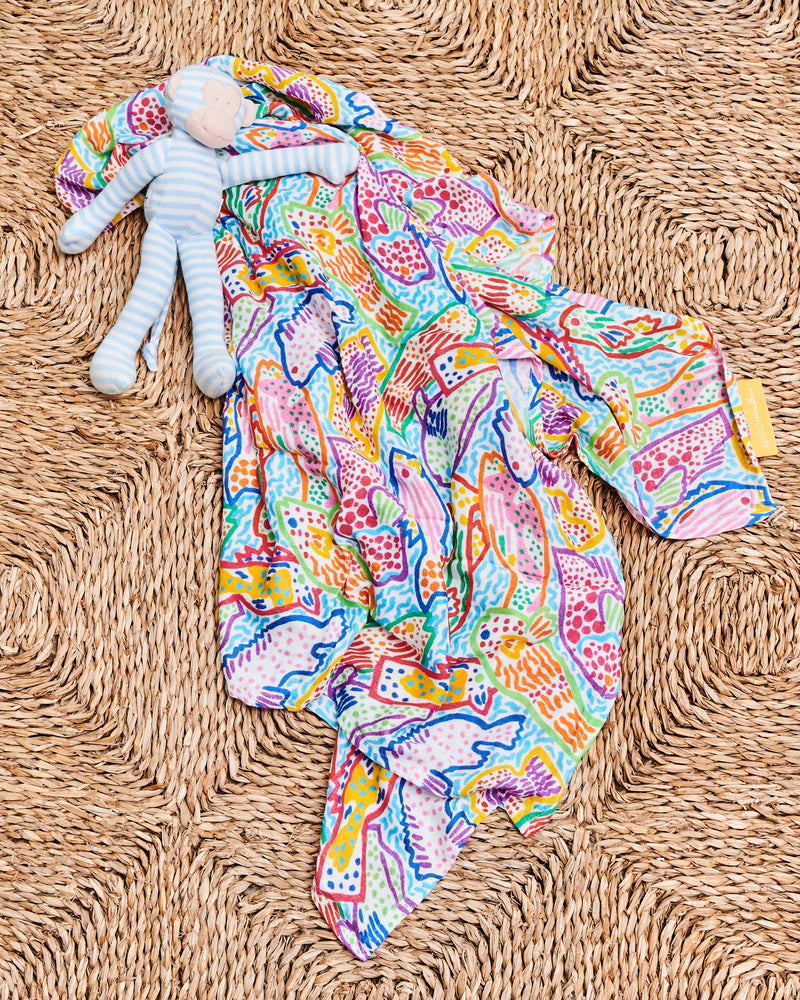 Kip&Co x Ken Done Rainbow Fish Bamboo Swaddle