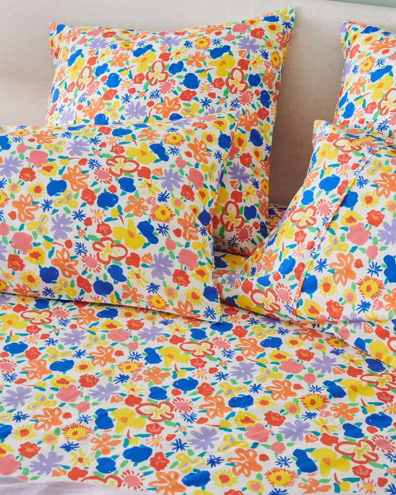 Kip&Co x Ken Done Summer Floral White Organic Cotton European Pillowcases