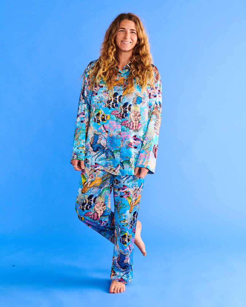 Kip&Co x May Gibbs Waterworld Eco Satin Long Sleeve Shirt & Pant Pyjama Set