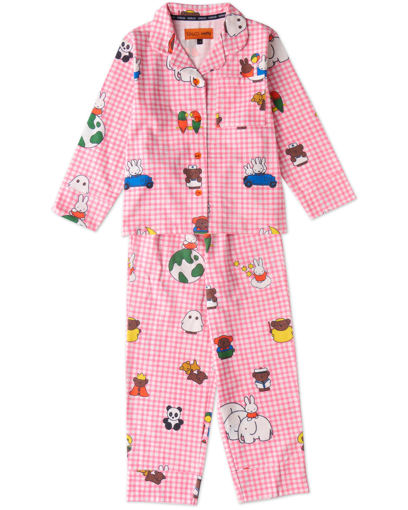 Kip&Co x Miffy Miffy And Mates Kids Flannelette Long Sleeve Shirt & Pant Pyjama Set