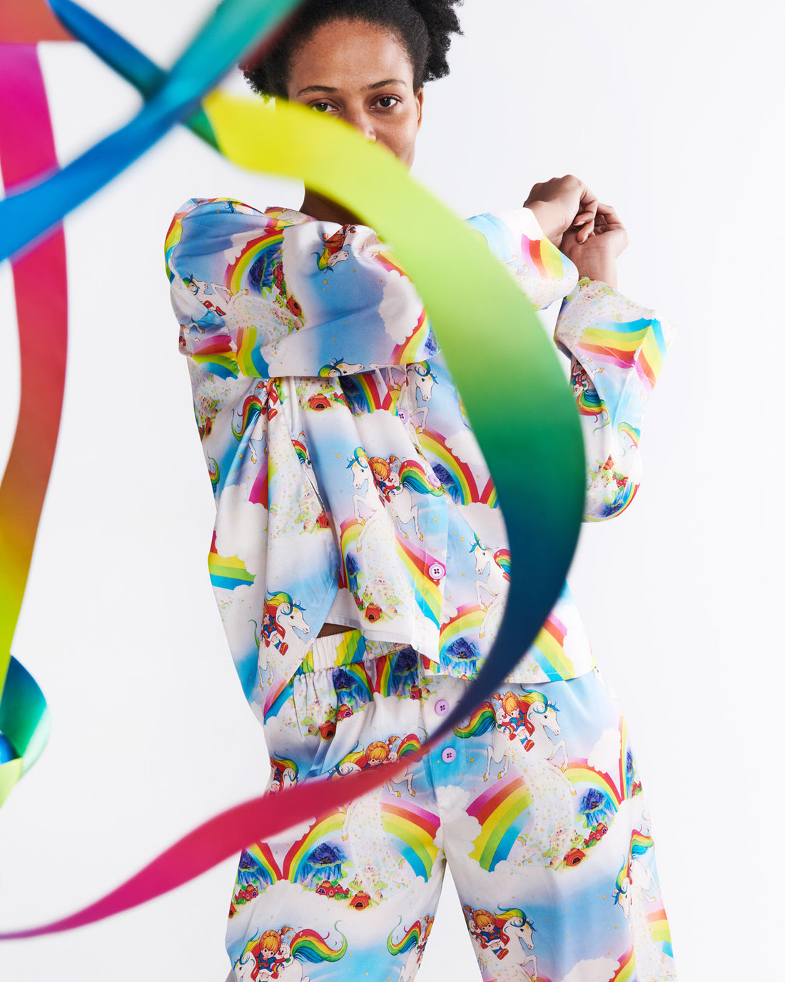 Kip&Co x Rainbow Brite Magic Sky Eco Satin Adult Long Sleeve Shirt & Pant Pyjama Set