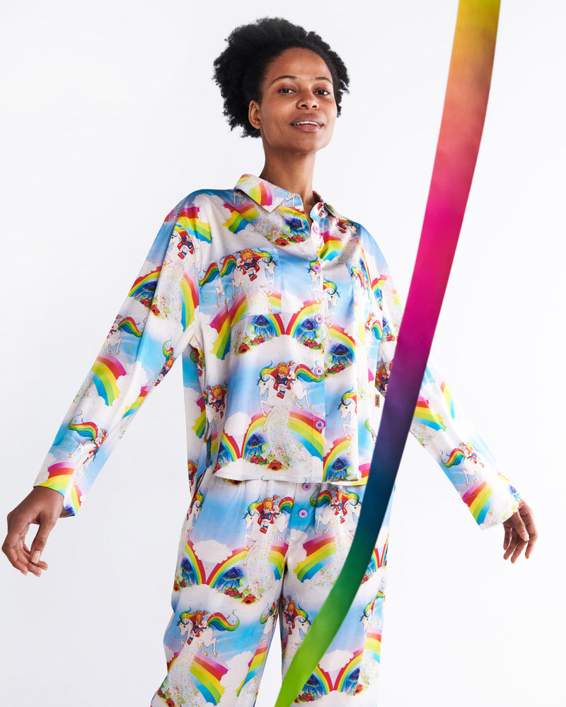 Kip&Co x Rainbow Brite Magic Sky Eco Satin Adult Long Sleeve Shirt & Pant Pyjama Set