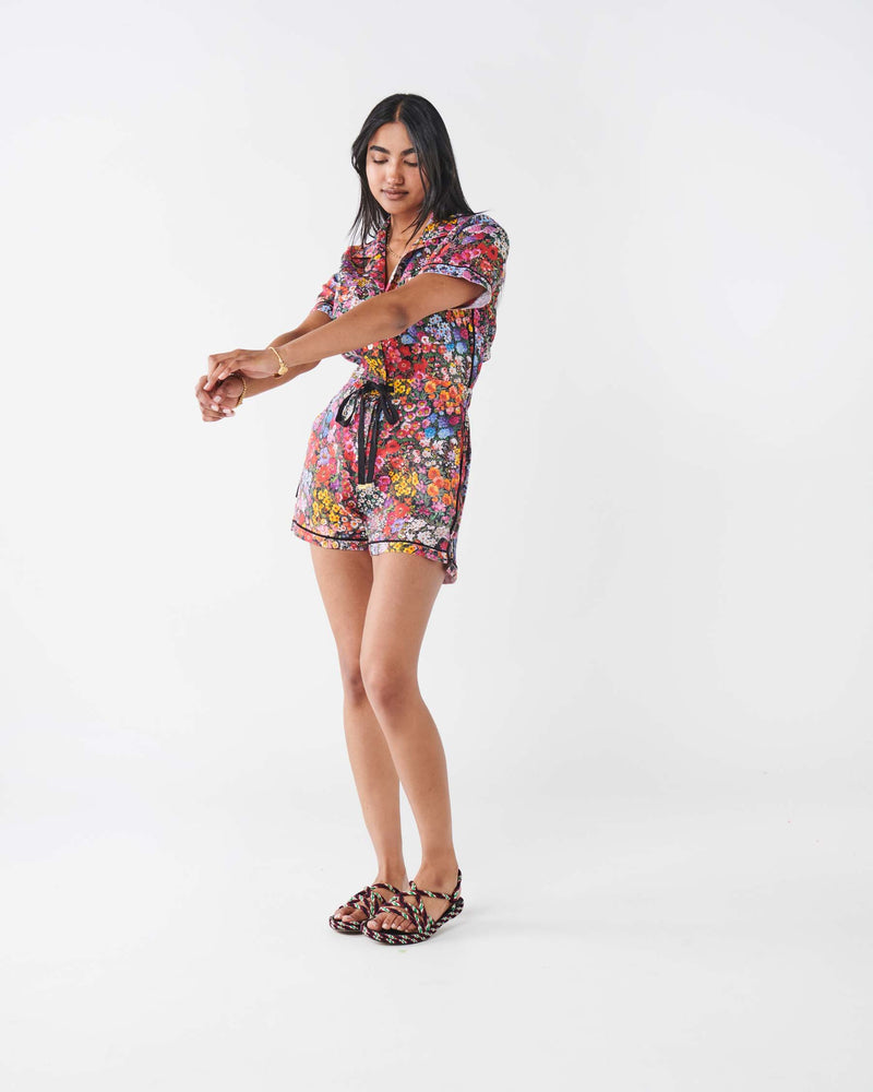 Forever Floral Black Linen Playsuit