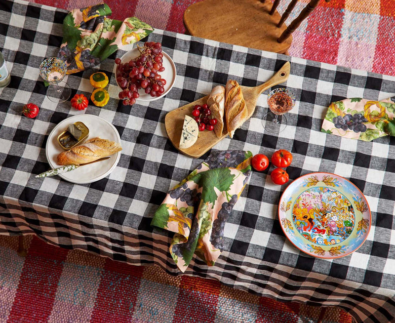 Black & White Gingham Linen Tablecloth