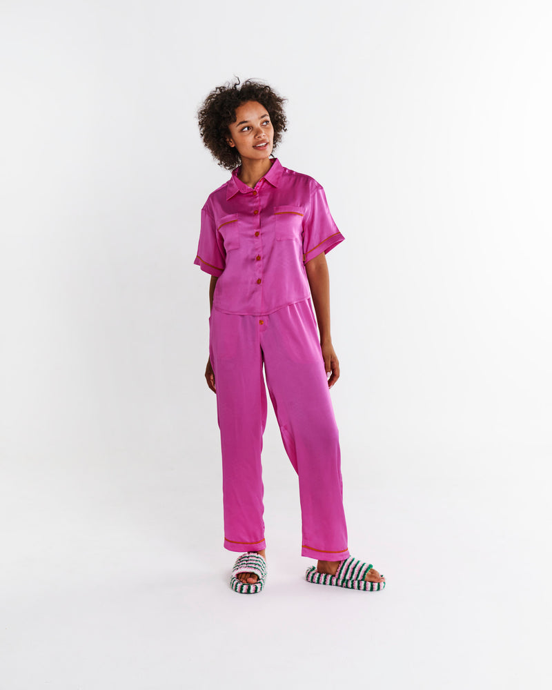 Flirty Eco Satin Short Sleeve Shirt & Pant Pyjama Set