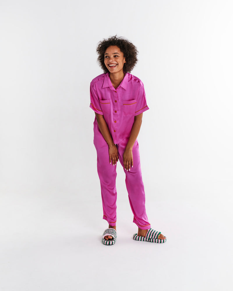 Flirty Eco Satin Short Sleeve Shirt & Pant Pyjama Set