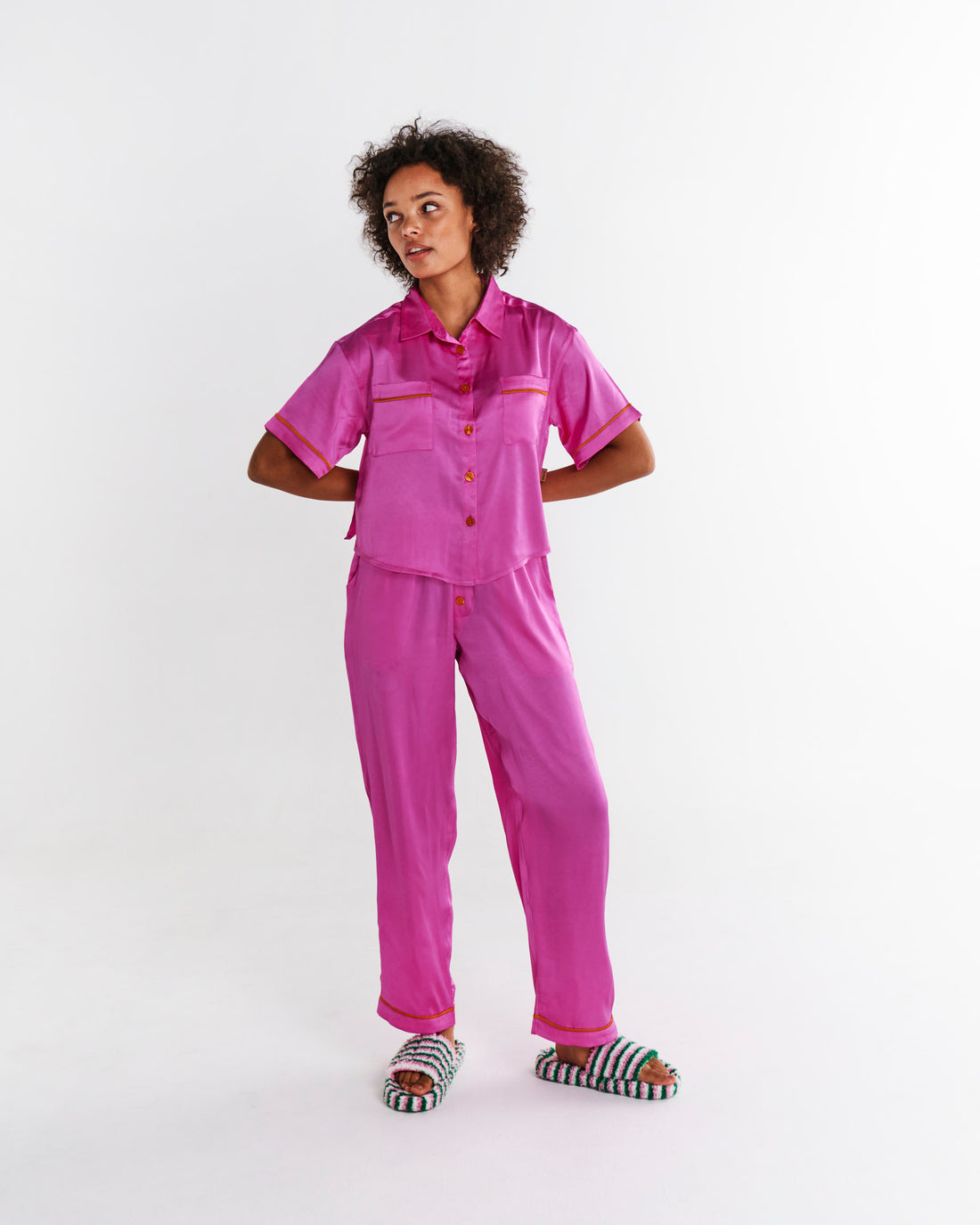 Flirty Eco Satin Short Sleeve Shirt & Pant Pyjama Set