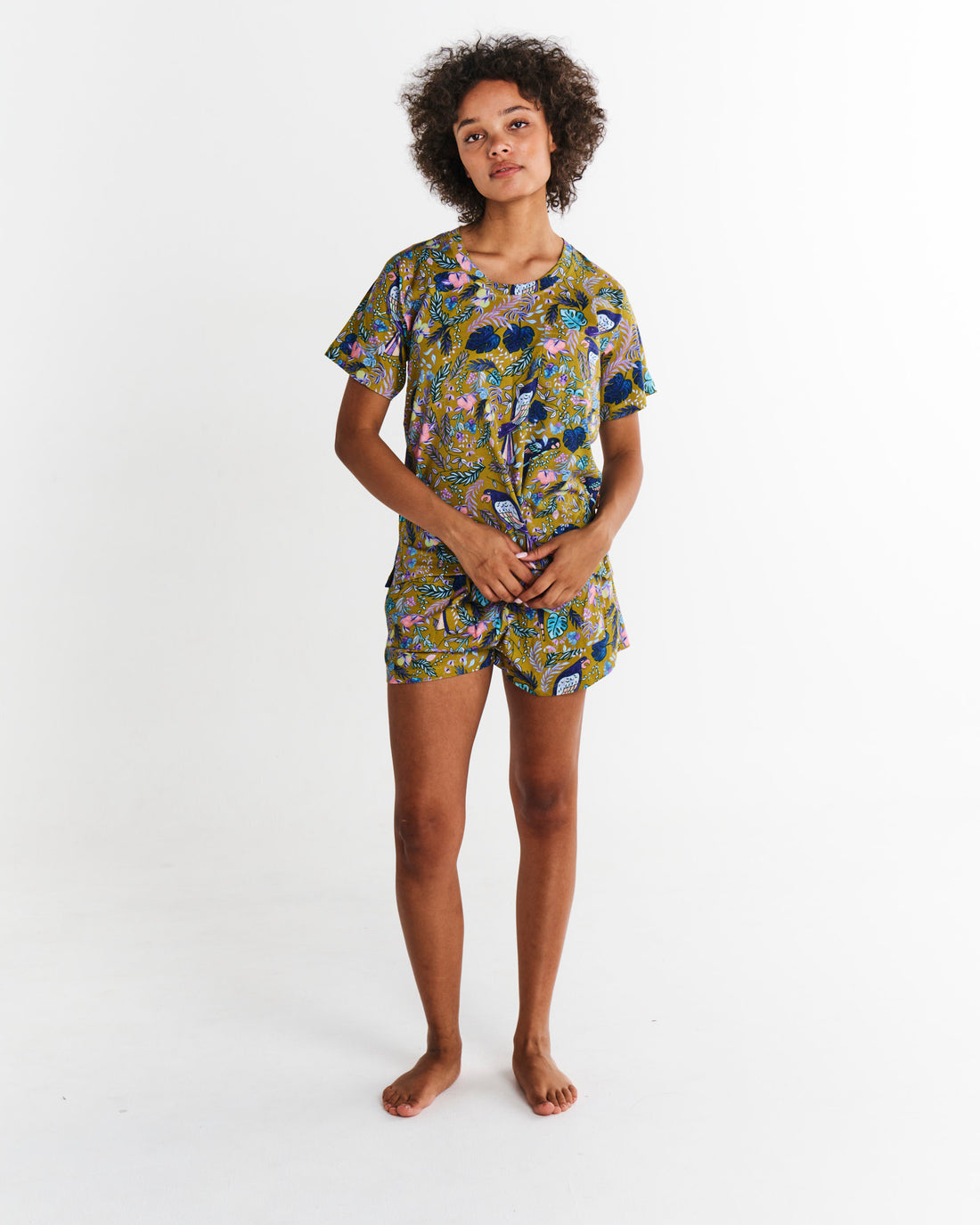 Birds Of Paradise Organic Cotton Short Sleeve T-Shirt & Shorts Pyjama Set