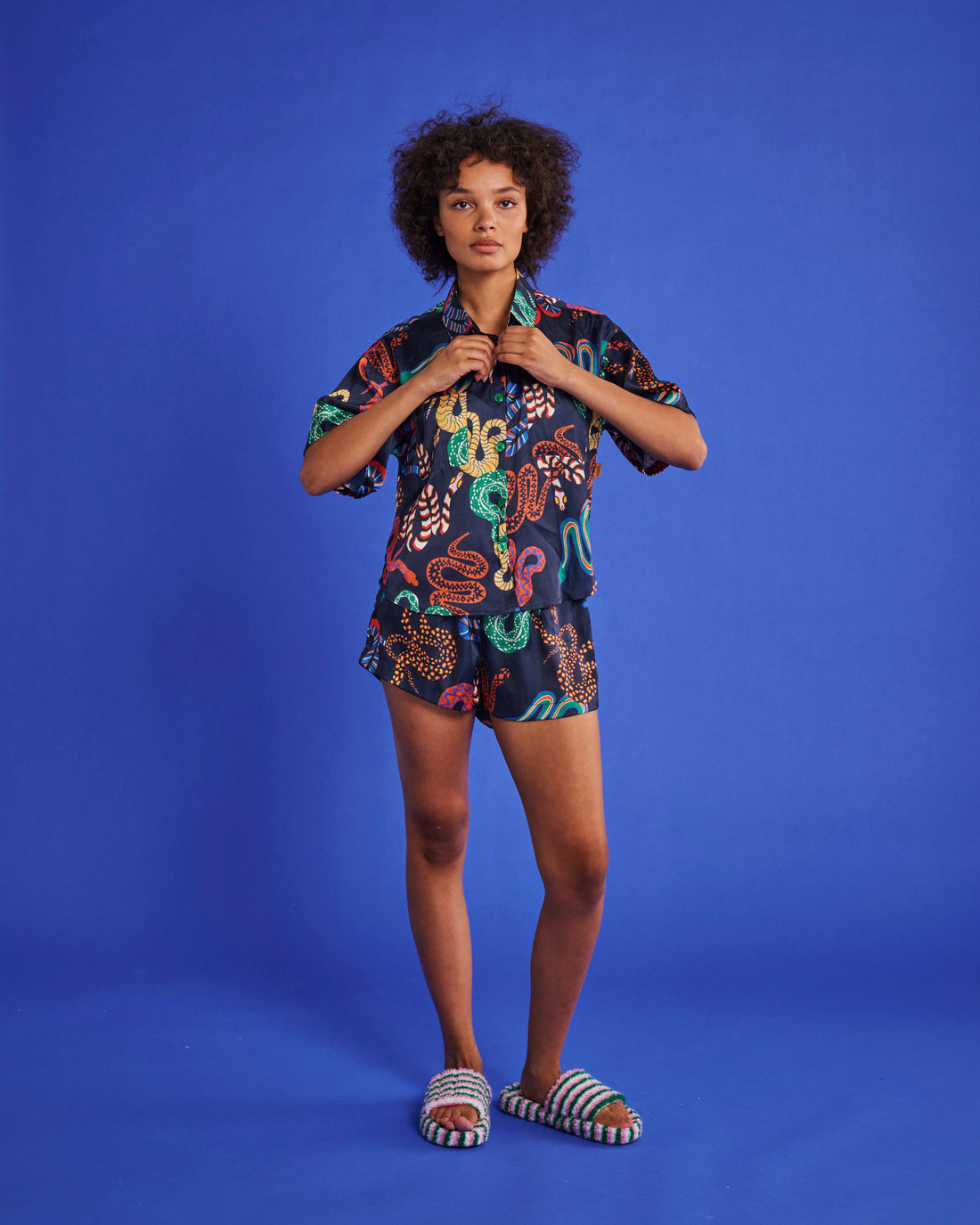 Snake Pit Eco Satin Short Sleeve Shirt & Short Pyjama Set