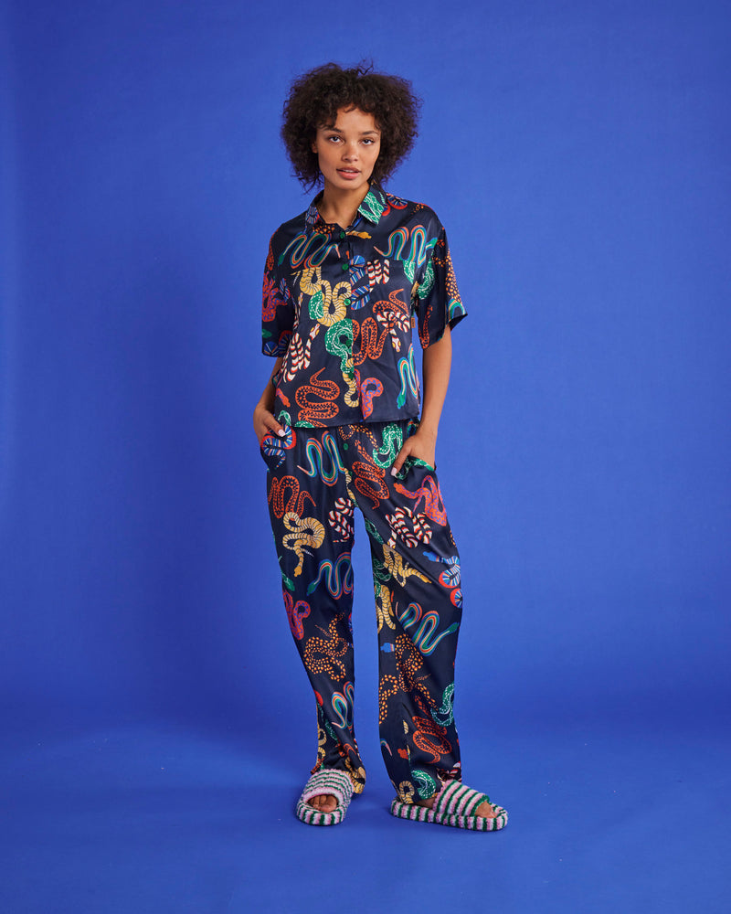 Snake Pit Eco Satin Short Sleeve Shirt & Pant Pyjama Set