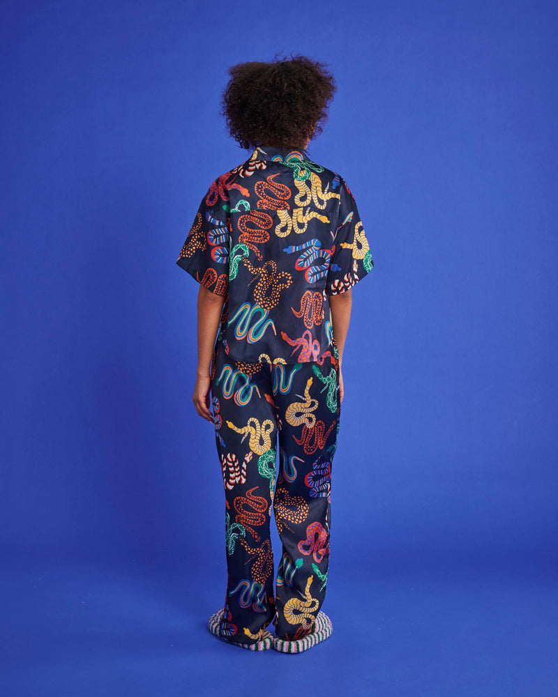 Snake Pit Eco Satin Short Sleeve Shirt & Pant Pyjama Set