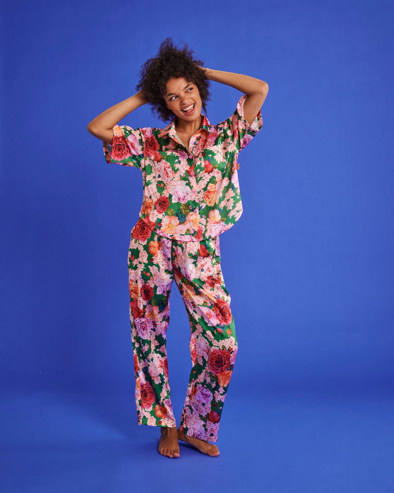 Rose Garden Eco Satin Short Sleeve Shirt & Pant Pyjama Set