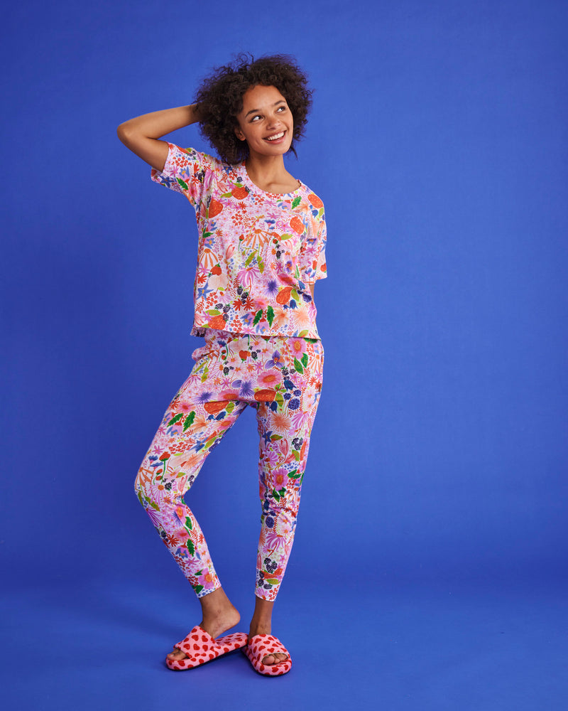 Meandering Meadow Organic Cotton Short Sleeve T-Shirt & Slouch Pant Pyjama Set