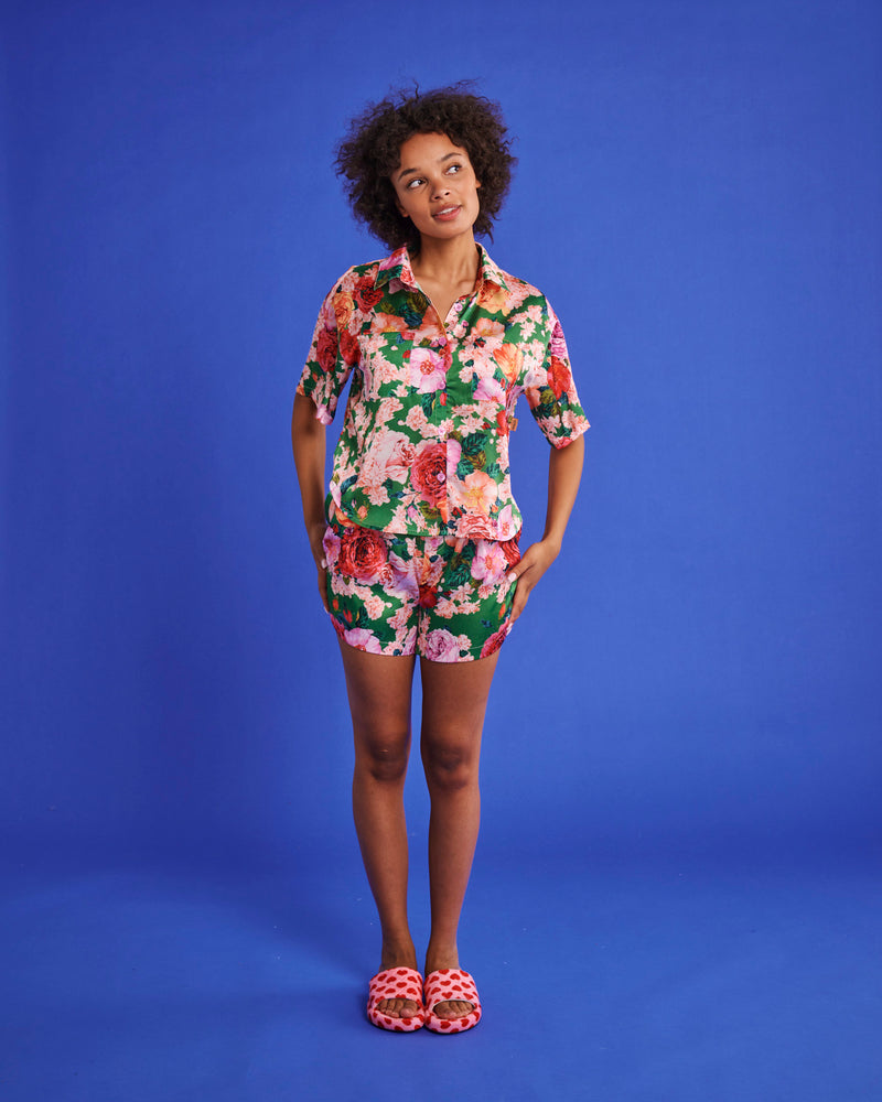 Rose Garden Eco Satin Short Sleeve Shirt & Short Pyjama Set