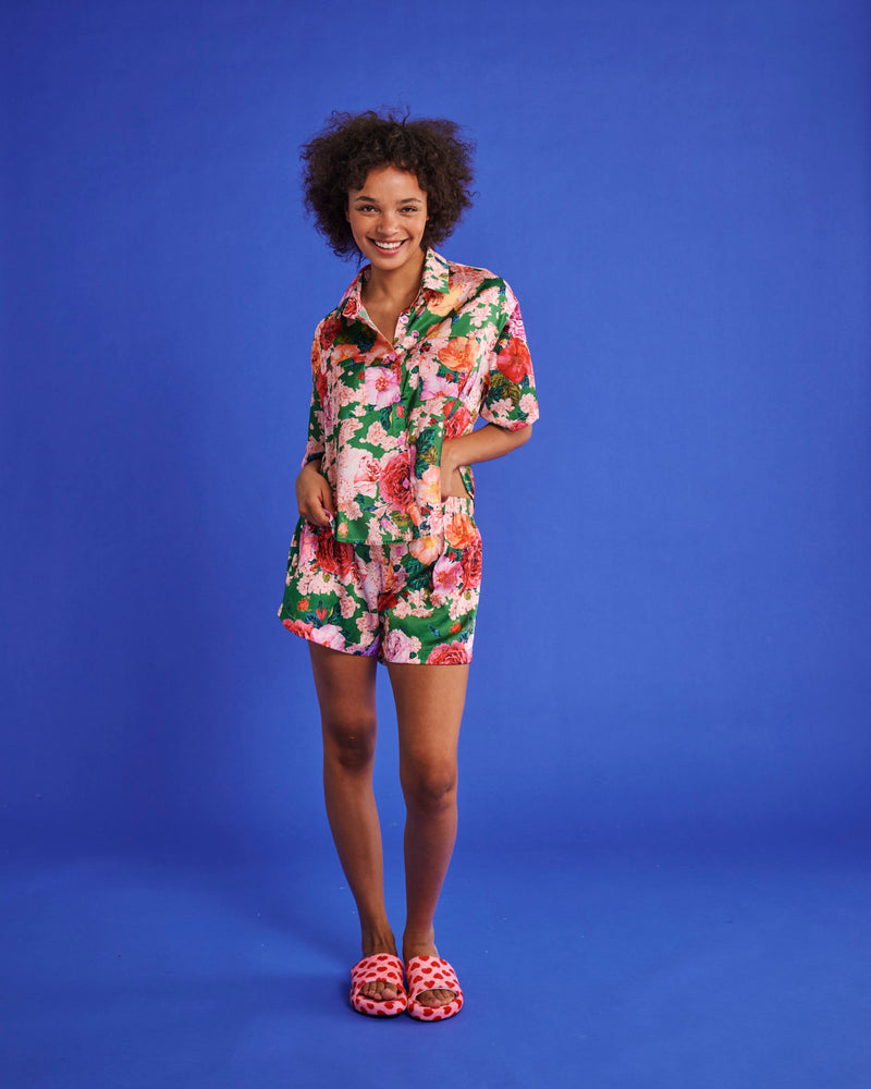 Rose Garden Eco Satin Short Sleeve Shirt & Short Pyjama Set